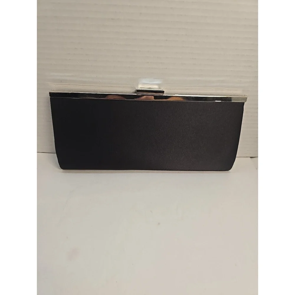 INC International Concepts Black Satin Criss Cross Pleated Evening Clutch Bag‎